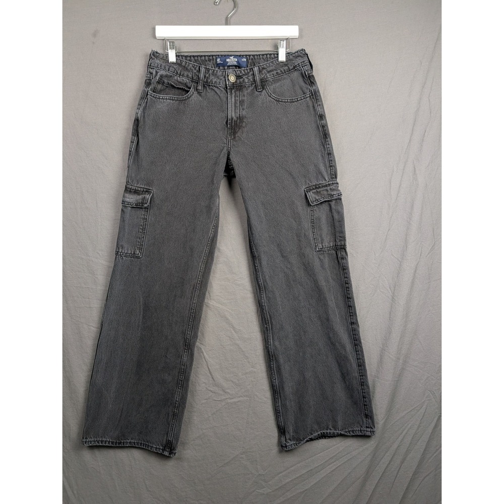 Hollister Womens Ultra High Rise Wide Leg Cargo‎ Jeans Dark Grey 4R 27R